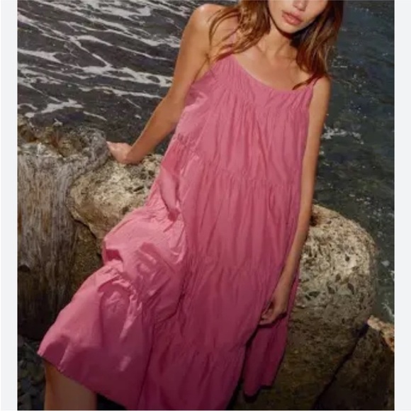 Nation Felicity Midi Dress in Flushed Pima cotton tiered size medium NWT - Picture 1 of 9